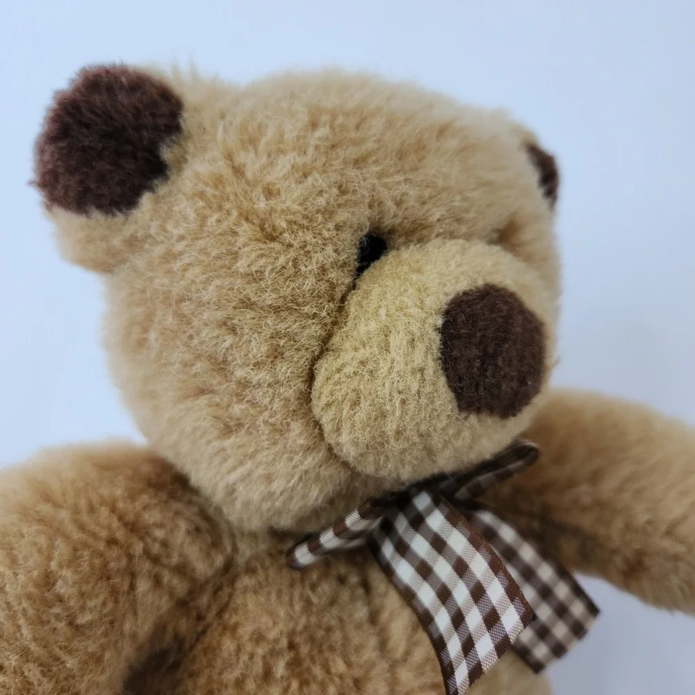 Classic Tan Plush Teddy Bear with Gingham Checkered Bow 10 Inch Stuffed‎ Animal